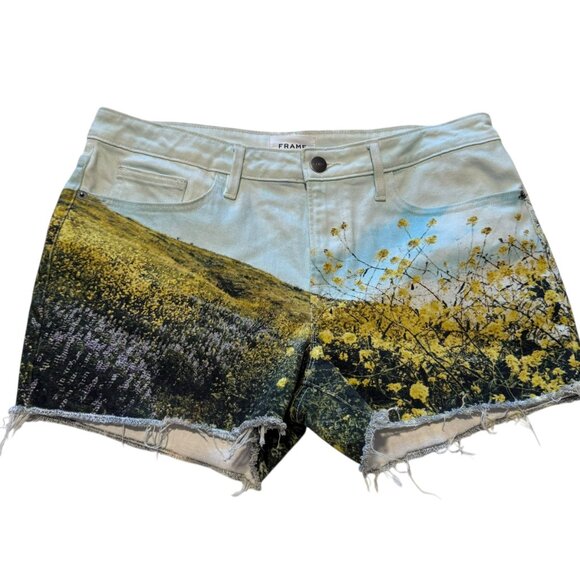 FRAME Scenic Landscape Print Denim Shorts Size 29 - Picture 1 of 7